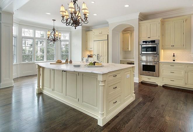 wood-look laminate floors in bright, airy kitchen in Camarillo CA